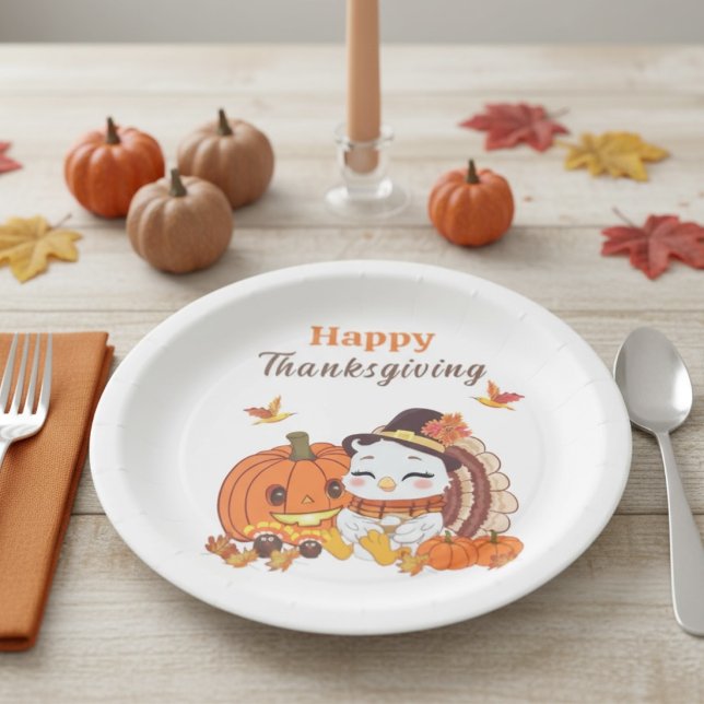 Baby Turkey And Pumpkin Celebrating Thanksgiving  Paper Plates (Creator Uploaded)