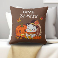 Baby Turkey And Pumpkin Celebrating Thanksgiving 