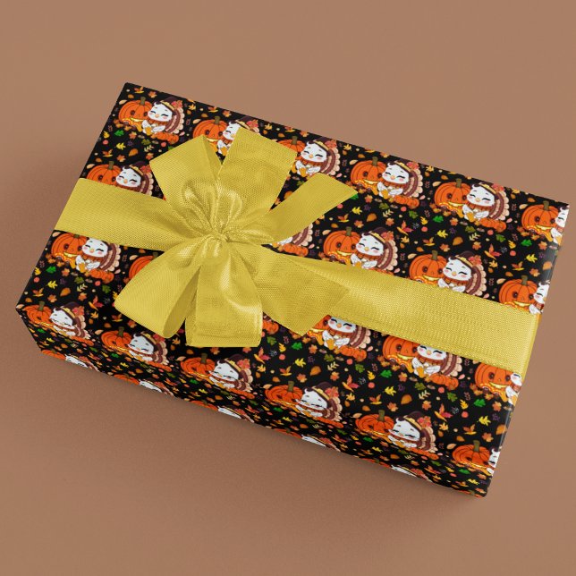 Baby Turkey And Pumpkin Celebrating Thanksgiving  Wrapping Paper (Creator Uploaded)