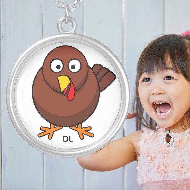 Baby Turkey Cartoon  Silver Plated Necklace (Baby Turkey Cartoon Silver Plated Necklace)