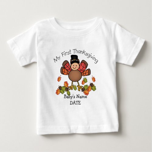 Baby Turkey First Thanksgiving ADD Name  Date Baby T_Shirt