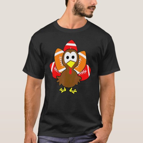 Baby Turkey Football Balls Sport Thanksgiving Kids T-Shirt