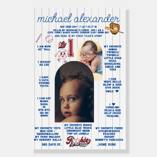 Baby Turning ONE 1st Birthday Baseball Milestone Foam Board