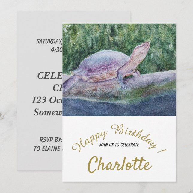 Baby Turtle 1st Birthday Invitation (Front/Back)