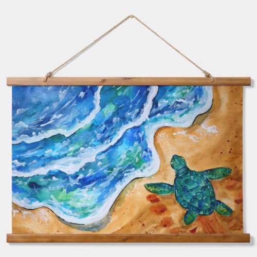 Baby Turtle at the Beach Hanging Tapestry