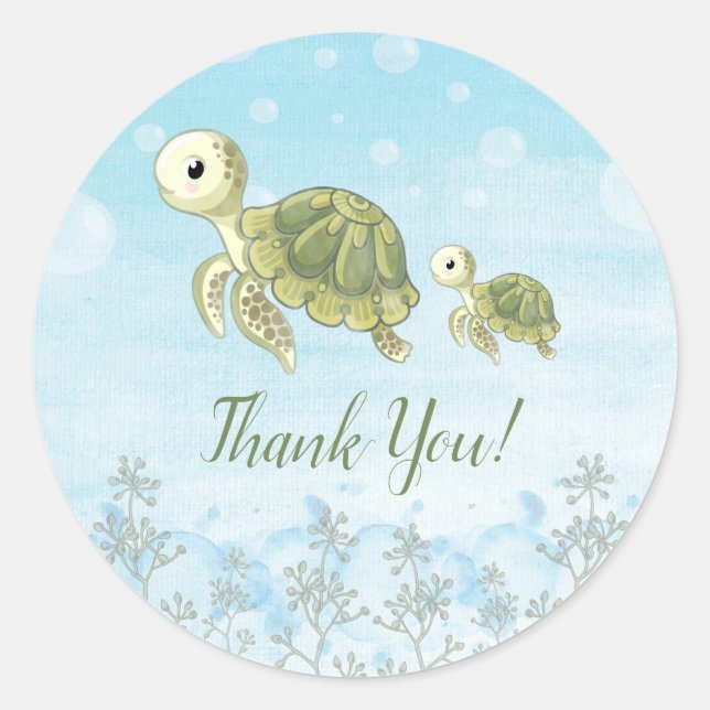 Baby Turtle Under The Sea Thank You Sticker Favors (Front)