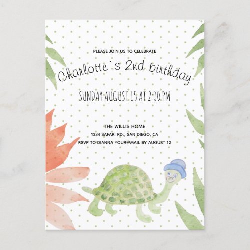 Baby Turtle Watercolor Hand_painted Announcement Postcard