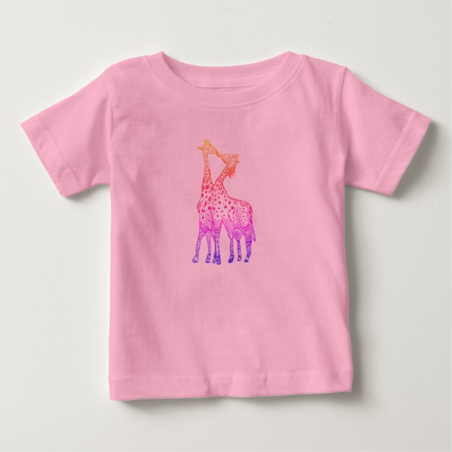 Baby Tutu Bodysuit, Pink Beautifukl Giraffes Art T-Shirt (Front)