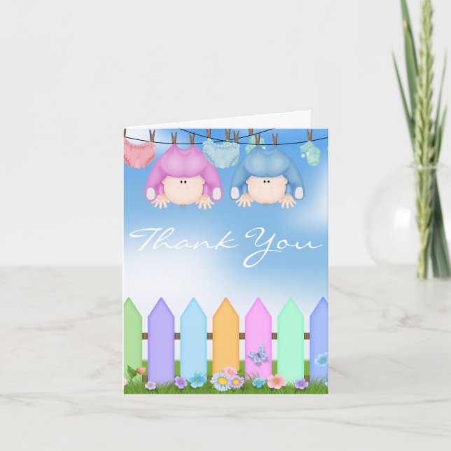 BABY TWIN BOY & GIRL THANK YOU CARD BABY SHOWER (Front)