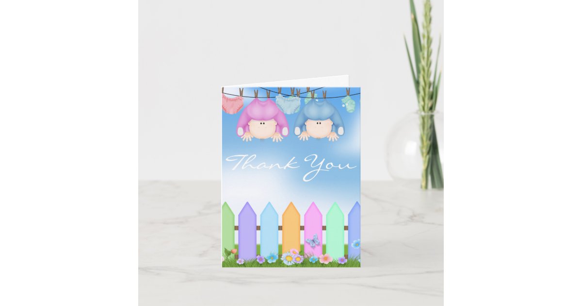 Baby Twin Boy Girl Thank You Card Baby Shower