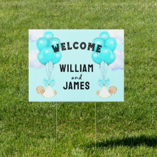 Baby Twin Boys Welcome Sign