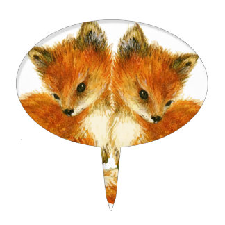 Baby Twin Foxes Cake Topper