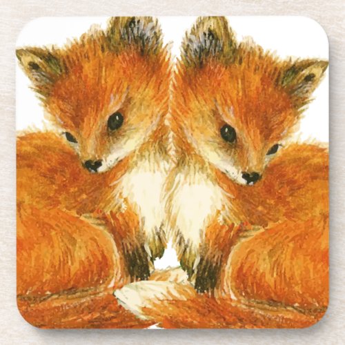 Baby Twin Foxes Coaster