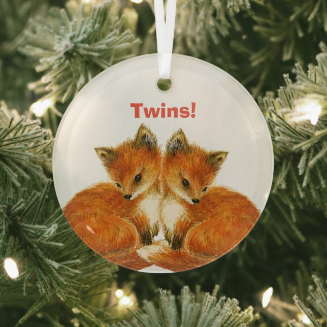 Baby Twin Foxes Glass Ornament (Insitu)