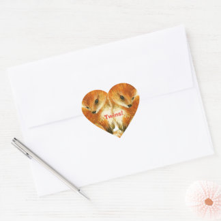 Baby Twin Foxes Heart Sticker