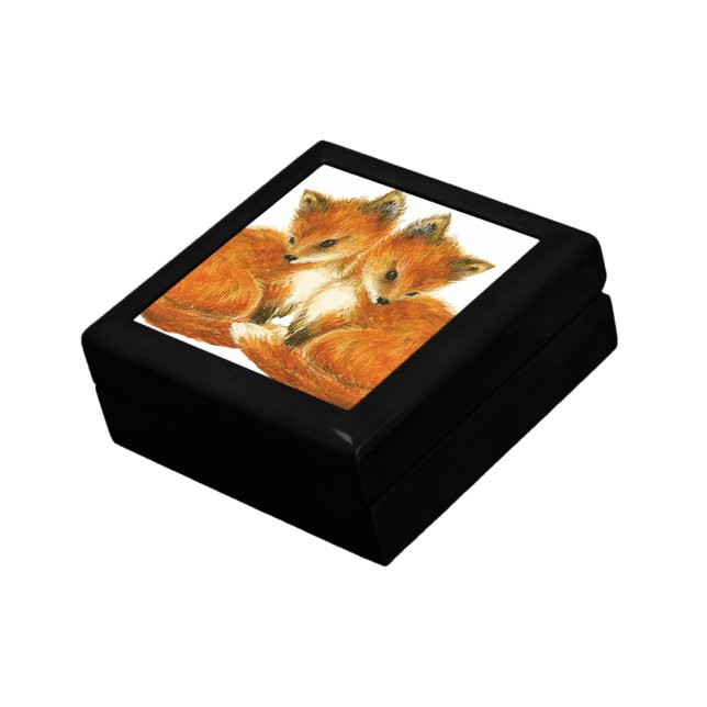Baby Twin Foxes Keepsake Box (Side)