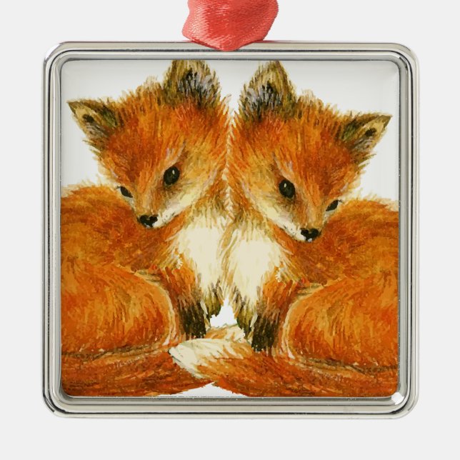 Baby Twin Foxes Metal Ornament (Front)