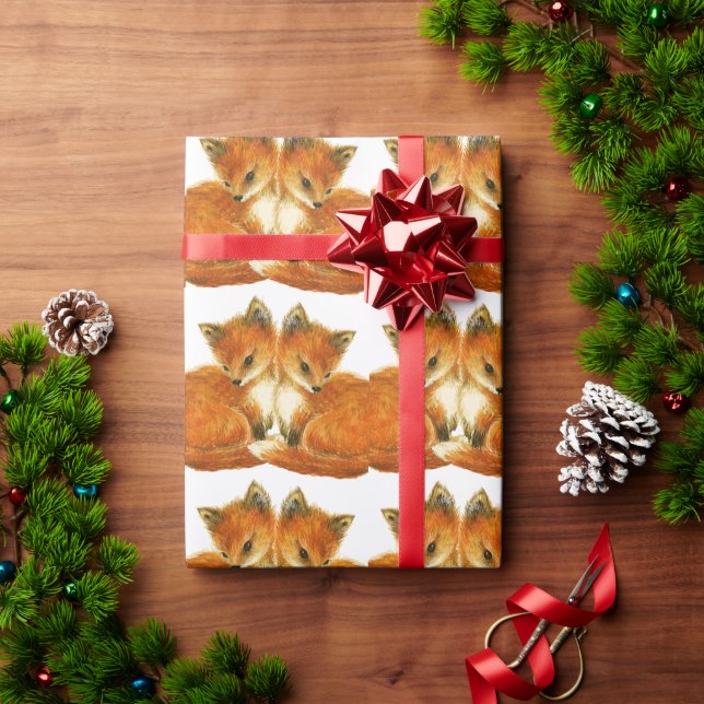 Baby Twin Foxes Wrapping Paper (Holiday Gift)