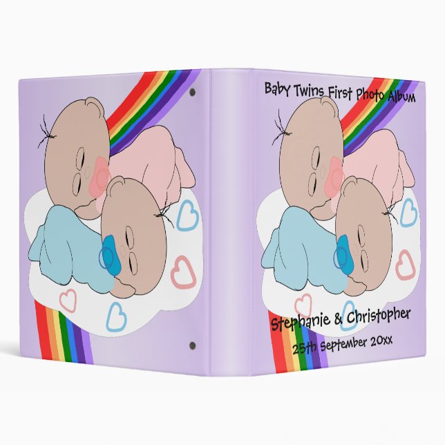 Baby Twin Girl And Boy First Photo Album 3 Ring Binder (Background)