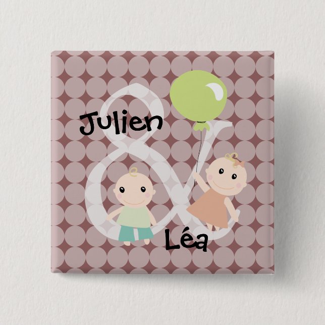 Baby twin girl boy balloon 03 pinback button (Front)
