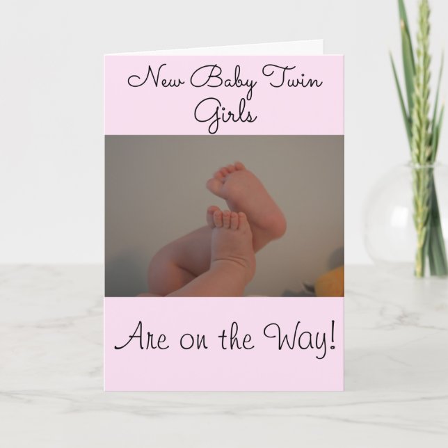 Baby Twin Girls Congratulations PHOTO Card (Front)