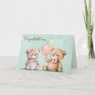 Baby Twin Teddy Bears Congratulations  Card