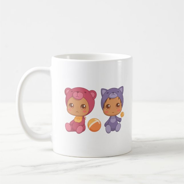 Baby Twins Bear Cat Jumpsuit Coffee Mug (Left)
