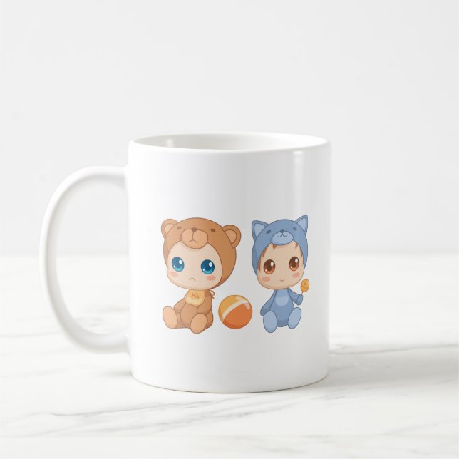 Baby Twins Bear Cat Jumpsuit Coffee Mug (Left)