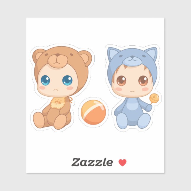 Baby Twins Bear Cat Jumpsuit Sticker (Sheet)