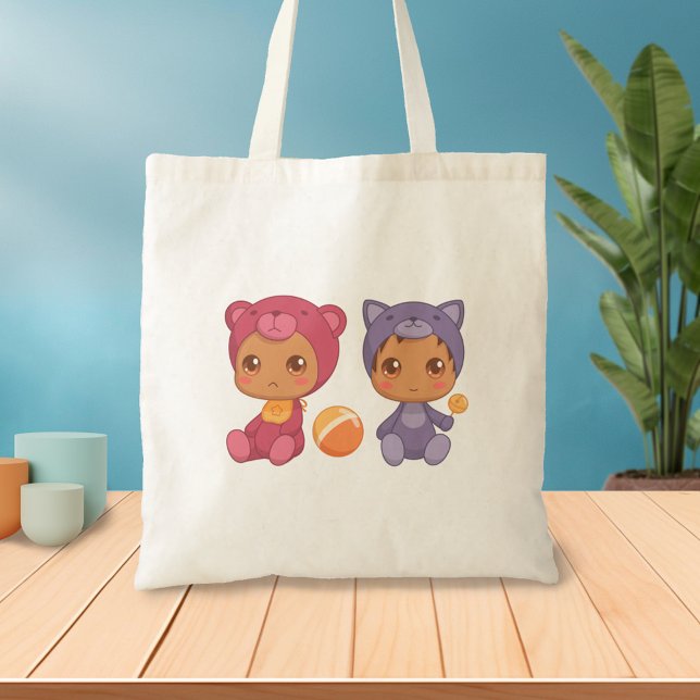 Baby Twins Bear Cat Jumpsuit Tote Bag (Creator Uploaded)