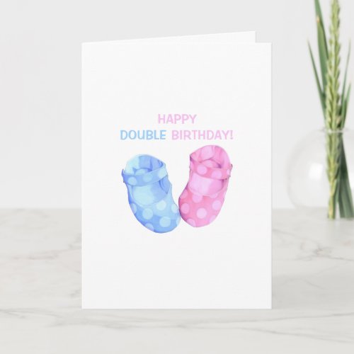 Baby Twins Booties Birthday Card