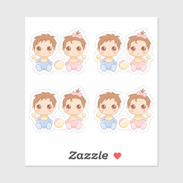 Baby Twins Boy and Girl Set of 4 Sticker (Sheet)