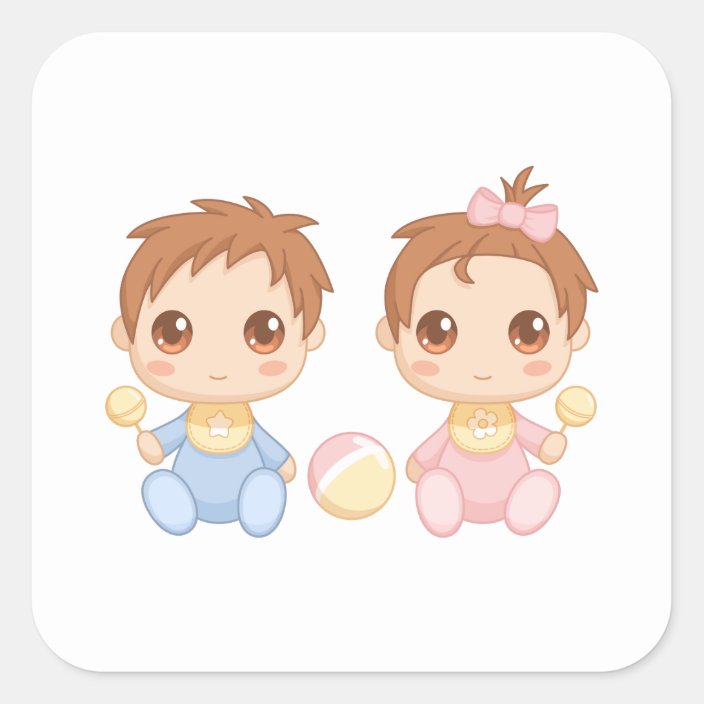 Baby Twins Boy And Girl Square Sticker Zazzle Com