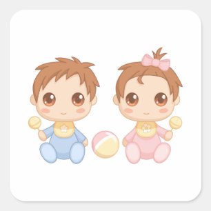 Baby Twins Boy and Girl Square Sticker