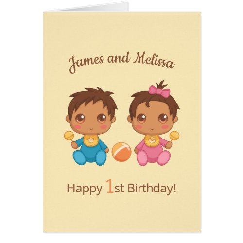 Baby Twins Boy Girl First Bday Card 2