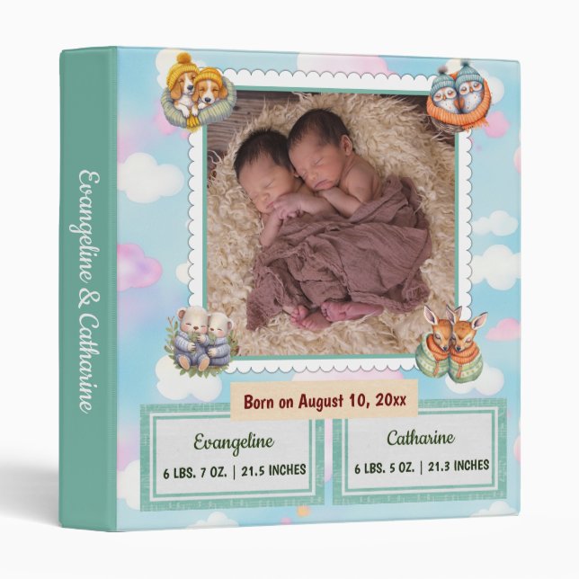 Baby Twins, Double Blessing Photo Album 3 Ring Binder (Front/Spine)