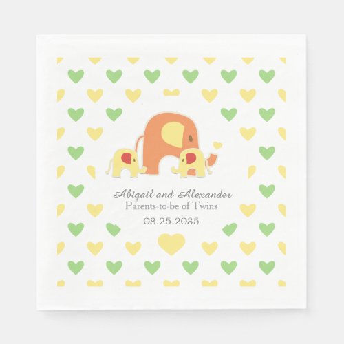 Baby Twins Elephant Theme Baby Shower Napkin