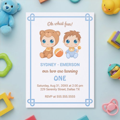 Baby Twins First Birthday Boy Bear Jumpsuit