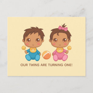 Baby Twins First Birthday Boy Girl Invitation 2 Postcard