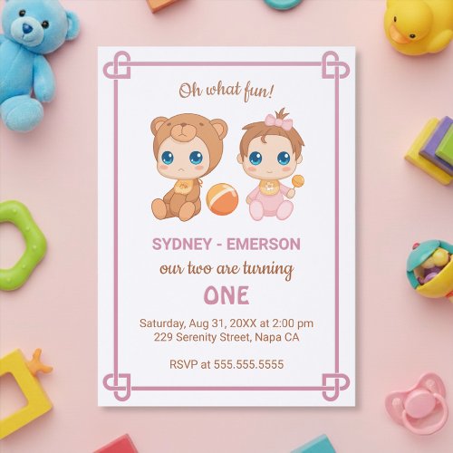 Baby Twins First Birthday Girl Bear Jumpsuit
