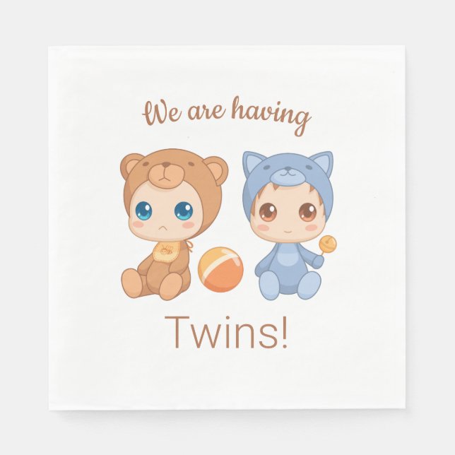 Baby Twins Gender Neutral Announcement Napkins (Front)