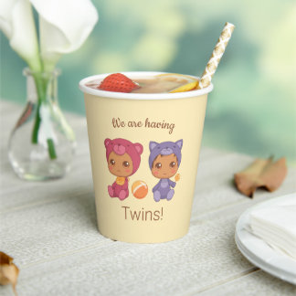 Baby Twins Gender Neutral Announcement Paper Cups