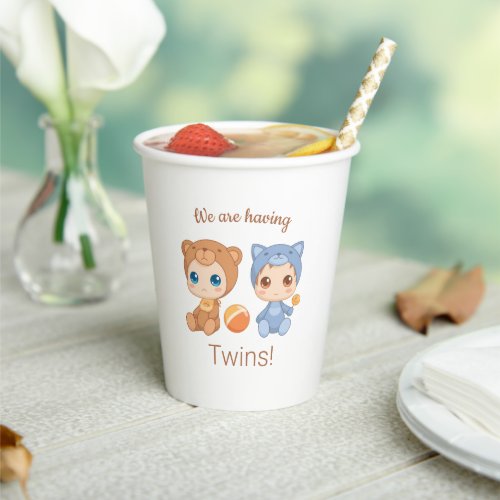 Baby Twins Gender Neutral Announcement Paper Cups
