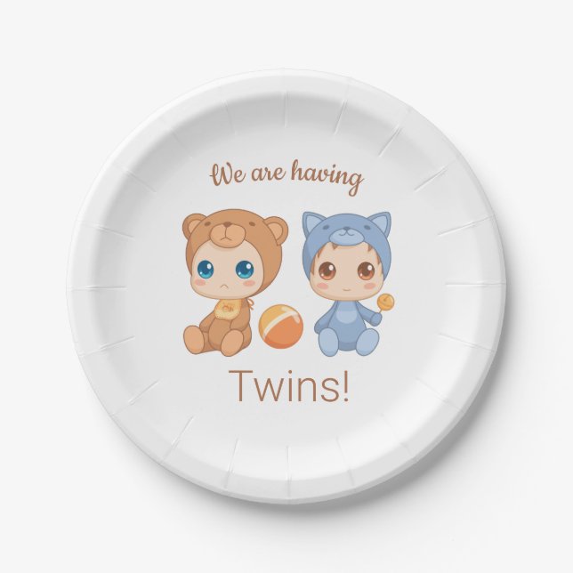 Baby Twins Gender Neutral Announcement Paper Plates (Front)