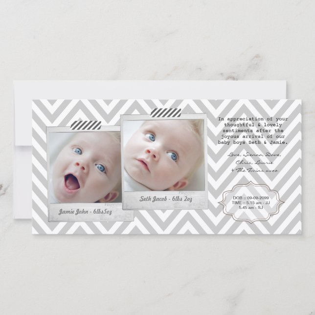 Baby TWINS Thank You Photo Cards Template (Front)