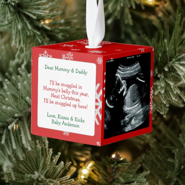 Baby Ultrasound New Parents   Cube Ornament (Tree)
