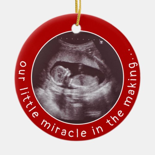 Baby Ultrasound Photo Red Miracle Christmas Ceramic Ornament