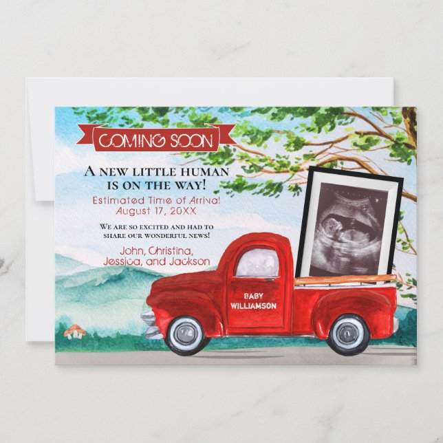 Baby Ultrasound Red Truck Spring Summer Pregnancy Announcement (Front)