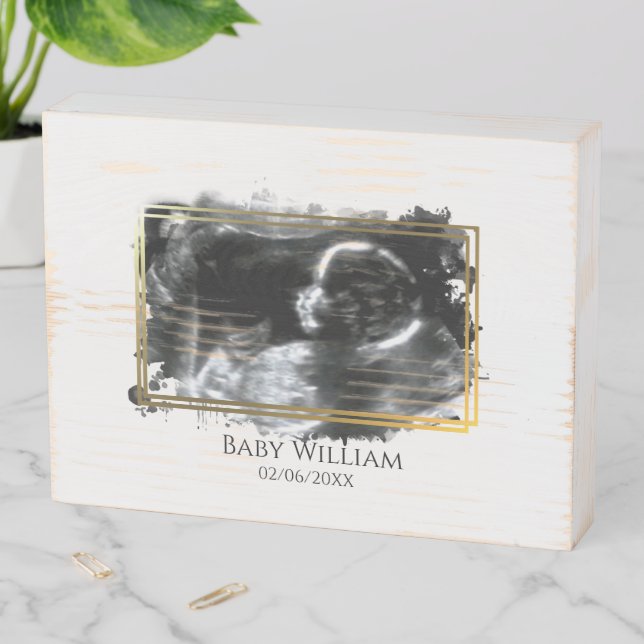 Baby Ultrasound Sonogram Picture Expecting Wooden Box Sign (In Situ Horizontal)