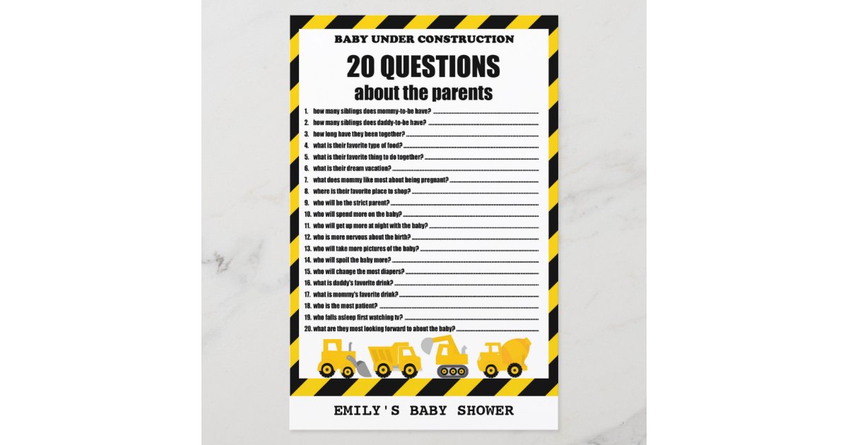 Baby Under Construction Baby Shower Game PRINTED | Zazzle